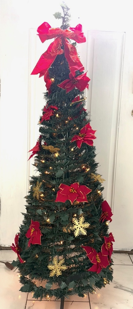 4.5ft Slim Pre-Lit Pop-Up Tree, Fully Decorated