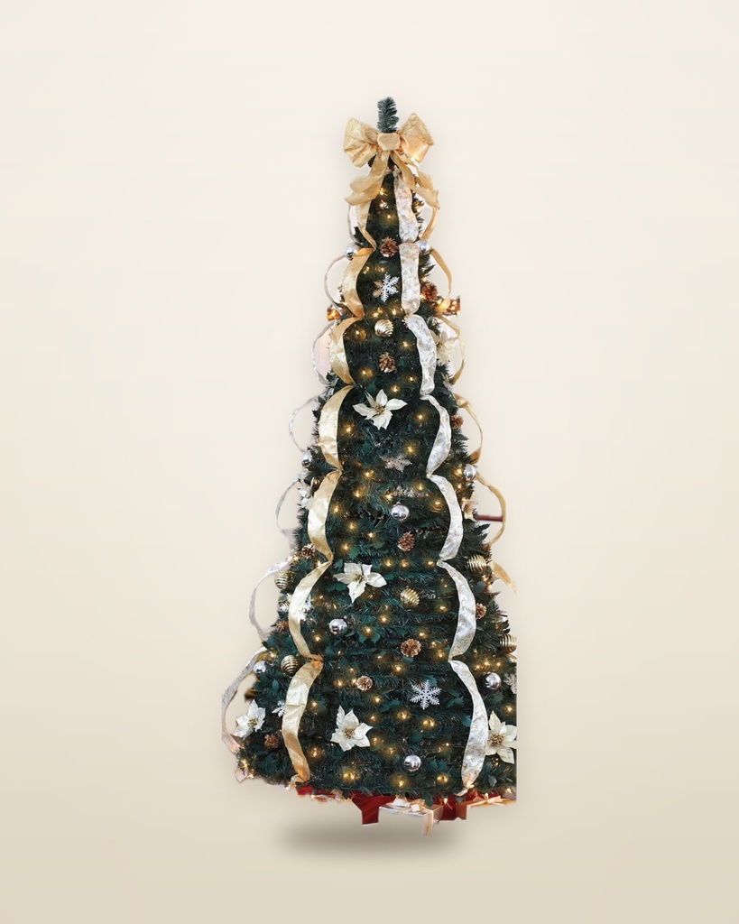 Gold & Ivory Ribbon Pop-Up Christmas Tree, 7½ ft