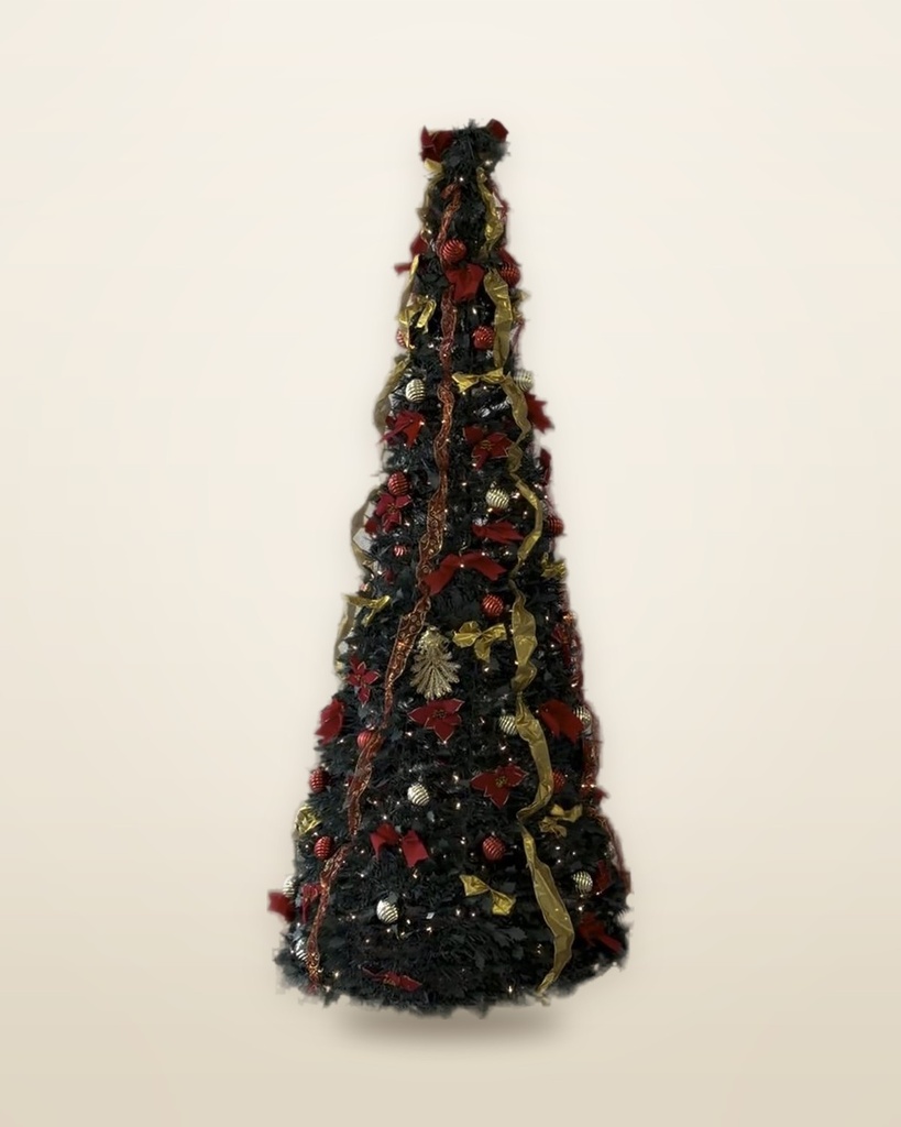 Red & Gold Ribbon Pop-Up Christmas Tree, 6 ft