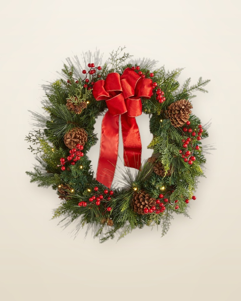 Pre-Lit Classic Christmas Wreath, Pinecones and Berries