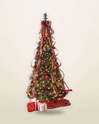 Red Plaid Ribbon Pop-Up Christmas Tree, 6 ft